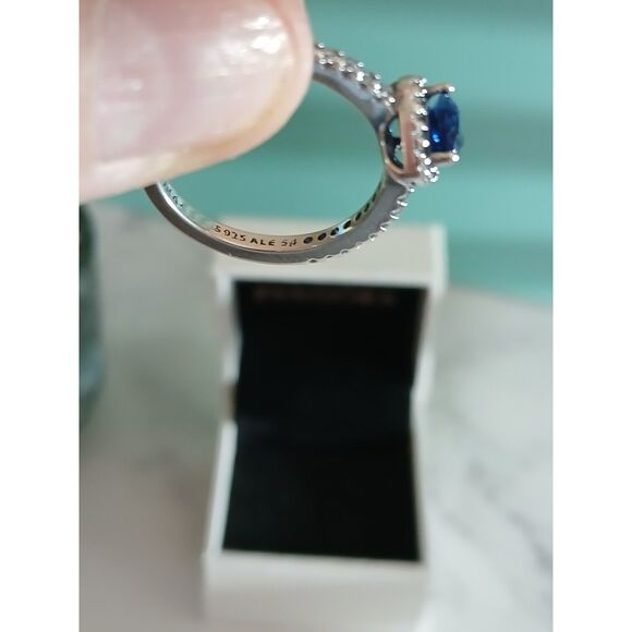 Pandora Sparkling Blue Elevated Heart Ring Size 7 S925 ALE Silver, Zirconia Halo - Picture 8 of 12